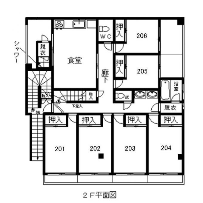 シェアハウス武蔵新城間取り図2Ｆ
