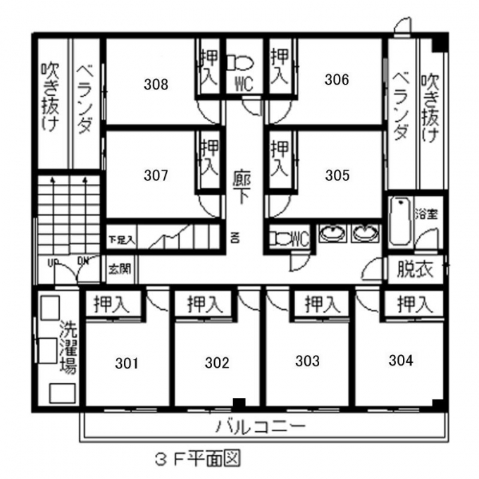 シェアハウス武蔵新城間取り図3Ｆ
